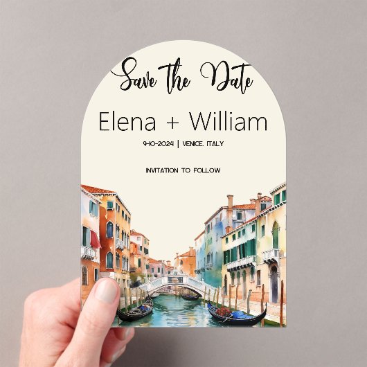 ロマンチックな水の色ヴェネツィアイタリア日付を保存 アクリル招待状 (インサイチュ (ポータブル))