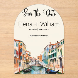 ロマンチックな水の色ヴェネツィアイタリア日付を保存 アクリル招待状