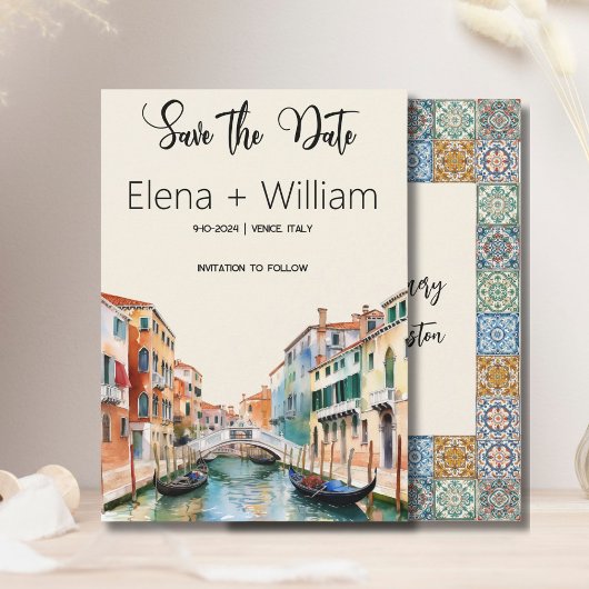 ロマンチックな水の色ヴェネツィアイタリア日付を保存 招待状