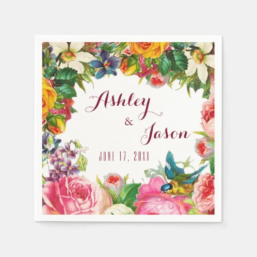 ロマンチックな水の色結婚の花 スタンダードカクテルナプキン (正面)