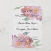 ロマンチックな水の色結婚フローラ 招待状 (正面/裏面)