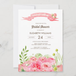 ロマンチックな水カラーバラブライダルシャワー 招待状