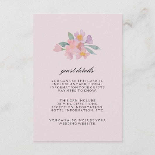 ロマンチックな水カラーフローラゲスト詳細カード エンクロージャーカード (正面)