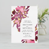 ロマンチックな水カラーフローラプラム金ゴールド 箔招待状 (立ち正面)