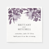 ロマンチックな水カラーフローラ結婚アメジスト スタンダードカクテルナプキン (正面)