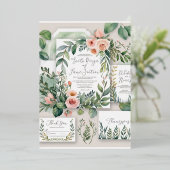 ロマンチックな水カラーフローラ結婚式招待状 | 流瑠 箔招待状 (立ち正面)