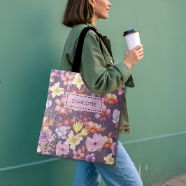 ロマンチックな水カラー花模様名前をカスタムする&引用文 トートバッグ