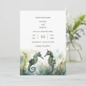 ロマンチックな水中シーホースカップルビーチ結婚式 招待状 (スタンド正面)