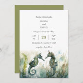 ロマンチックな水中シーホースカップルビーチ結婚式 招待状 (正面/裏面)