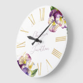 ロマンチックな水彩のスミレ ラージ壁時計 (傾斜)