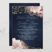 ロマンチックな水彩のバラのムーディーブルー 招待状 (正面/裏面)