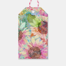 ロマンチックな水彩ひまわり模様 ギフトタグ