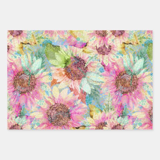 ロマンチックな水彩ひまわり模様 ラッピングペーパーシート (正面3)