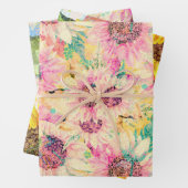 ロマンチックな水彩ひまわり模様 ラッピングペーパーシート (インサイチュ)