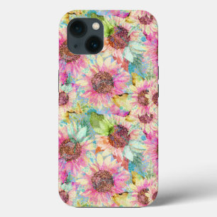 ロマンチックな水彩ひまわり模様 iPhone 13ケース