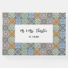 ロマンチックな水彩イタリアン タイル パターン ゲストブック