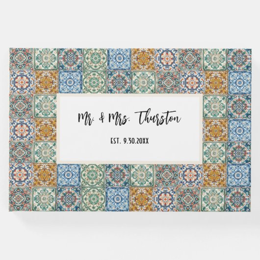 ロマンチックな水彩イタリアン タイル パターン ゲストブック (正面)