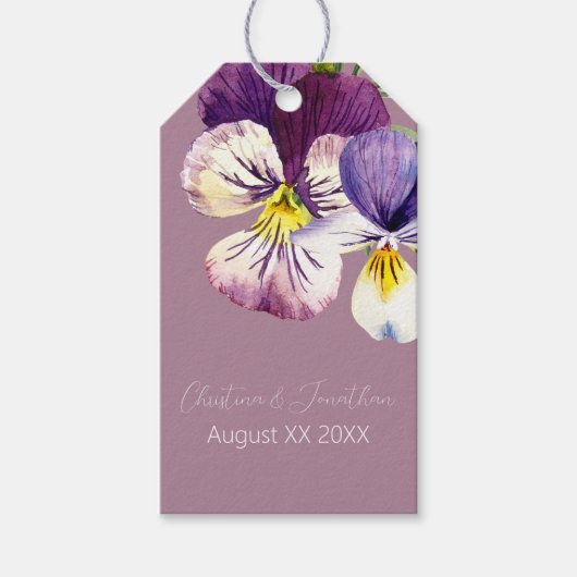 ロマンチックな水彩バイオレットがかった紫 ギフトタグ (正面)