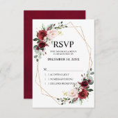 ロマンチックな水彩バーガンディーフラワー幾何学模様 出欠カード (正面/裏面)