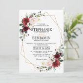 ロマンチックな水彩バーガンディーフラワー幾何学模様 招待状 (スタンド正面)
