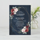 ロマンチックな水彩バーガンディーフラワー幾何学模様 招待状 (スタンド正面)
