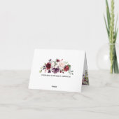 ロマンチックな水彩バーガンディーレッドネイビーローズフラワーリング サンキューカード (裏面)