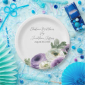 ロマンチックな水彩パープル＆ホワイトのラナンキュラス ペーパープレート (パーティー)