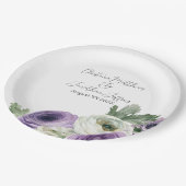 ロマンチックな水彩パープル＆ホワイトのラナンキュラス ペーパープレート (アングル)
