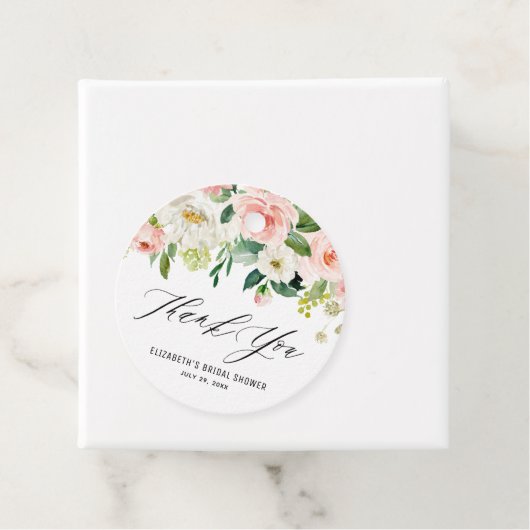 ロマンチックな水彩ピンクの桃の花の感謝 フェイバータグ (インサイチュ)