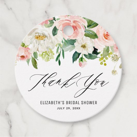 ロマンチックな水彩ピンクの桃の花の感謝 フェイバータグ (正面)