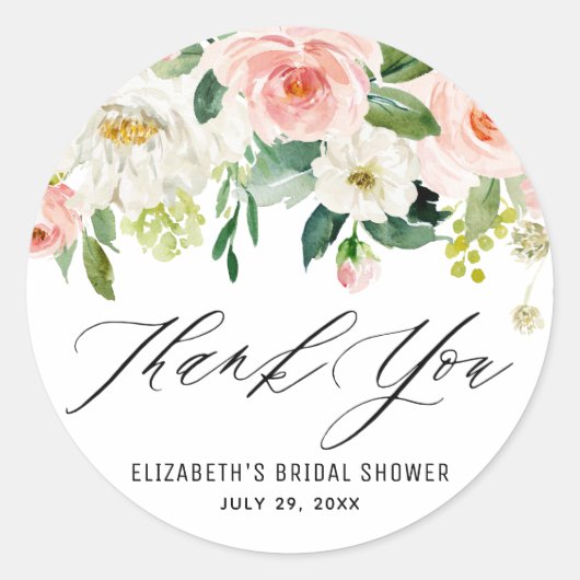 ロマンチックな水彩ピンクの桃の花の感謝 ラウンドシール (正面)