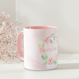 ロマンチックな水彩ピンクの花のマグカップ 母の日ギフト マグカップ