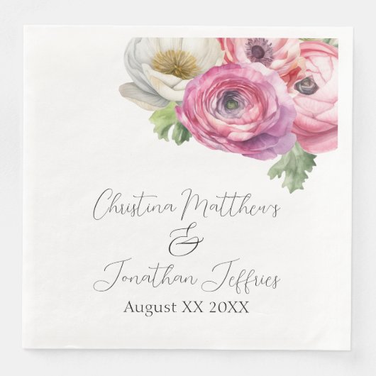 ロマンチックな水彩ピンク＆ホワイトのラナンキュラス (正面)