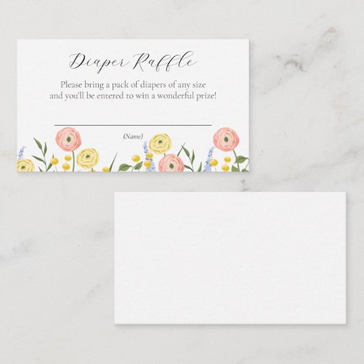 ロマンチックな水彩フローラおむつラッフル エンクロージャーカード (正面/裏面)
