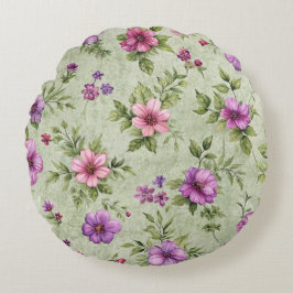 「ロマンチックな水彩フローラ円枕」 ラウンドクッション