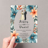 ロマンチックな水彩フローラ新郎新婦結婚ズ アクリル招待状 (インサイチュ (ポータブル))