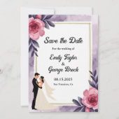 ロマンチックな水彩フローラ新郎新婦結婚ズ セーブザデート (正面)