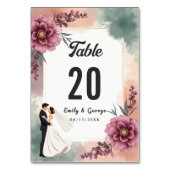 ロマンチックな水彩フローラ新郎新婦結婚ズ テーブルナンバー (正面)