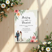 ロマンチックな水彩フローラ新郎新婦結婚ズ 招待状