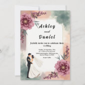 ロマンチックな水彩フローラ新郎新婦結婚ズ 招待状 (正面)