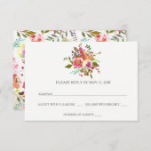 ロマンチックな水彩フローラRSVPカード 出欠カード (正面/裏面)