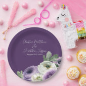 ロマンチックな水彩ラナンキュラス（紫色の背景） ペーパープレート (パーティー)