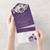 ロマンチックな水彩ラナンキュラス(紫) ダークパープル オールインワン招待状 (貼ってはがせる)