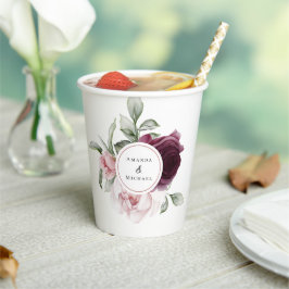 ロマンチックな水彩植物花嫁と花婿 紙コップ