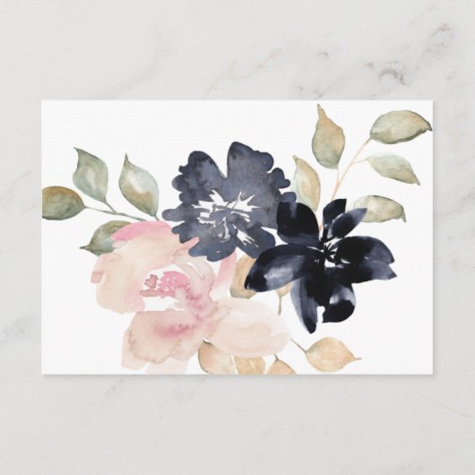 ロマンチックな水彩海軍花模様ウェディングレセプション エンクロージャーカード (裏面)