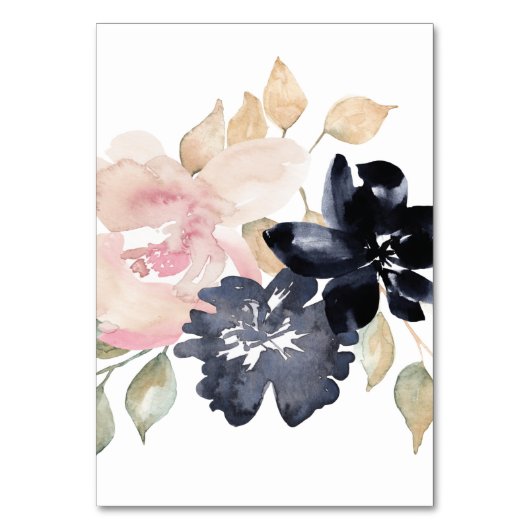 ロマンチックな水彩海軍花模様結婚ズ テーブルナンバー (裏面)