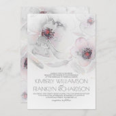 ロマンチックな水彩画によっては灰色およびピンクの結婚式が開花します 招待状 (正面/裏面)