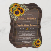 ロマンチックな水彩画のひまわり ウッド ブライダルシャワー 招待状 (正面/裏面)