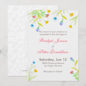 ロマンチックな水彩画のカラフルな花のウェディング 招待状 (正面/裏面)