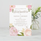 ロマンチックな水彩画のシャクヤクの卒業の招待状 招待状 (スタンド正面)
